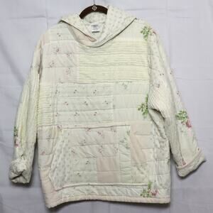 Handmade‎ Upcycled Quilt Jacket Hooded Floral Cream Size M